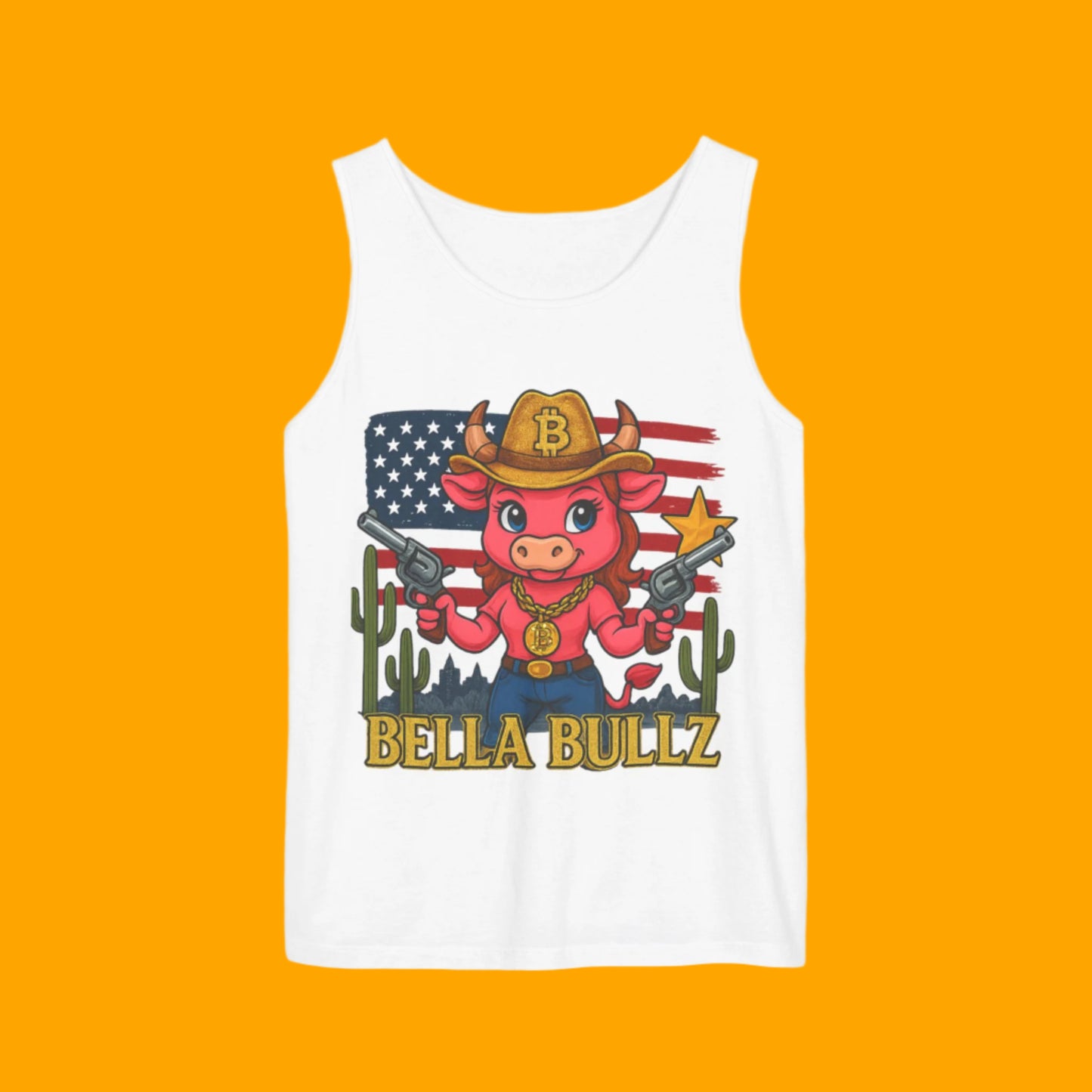 Bella Bullz™ Graphic Tank Top | Women's Garment Dyed T-Shirt, Crypto Cowgirl Western Outfit, Summer Festival