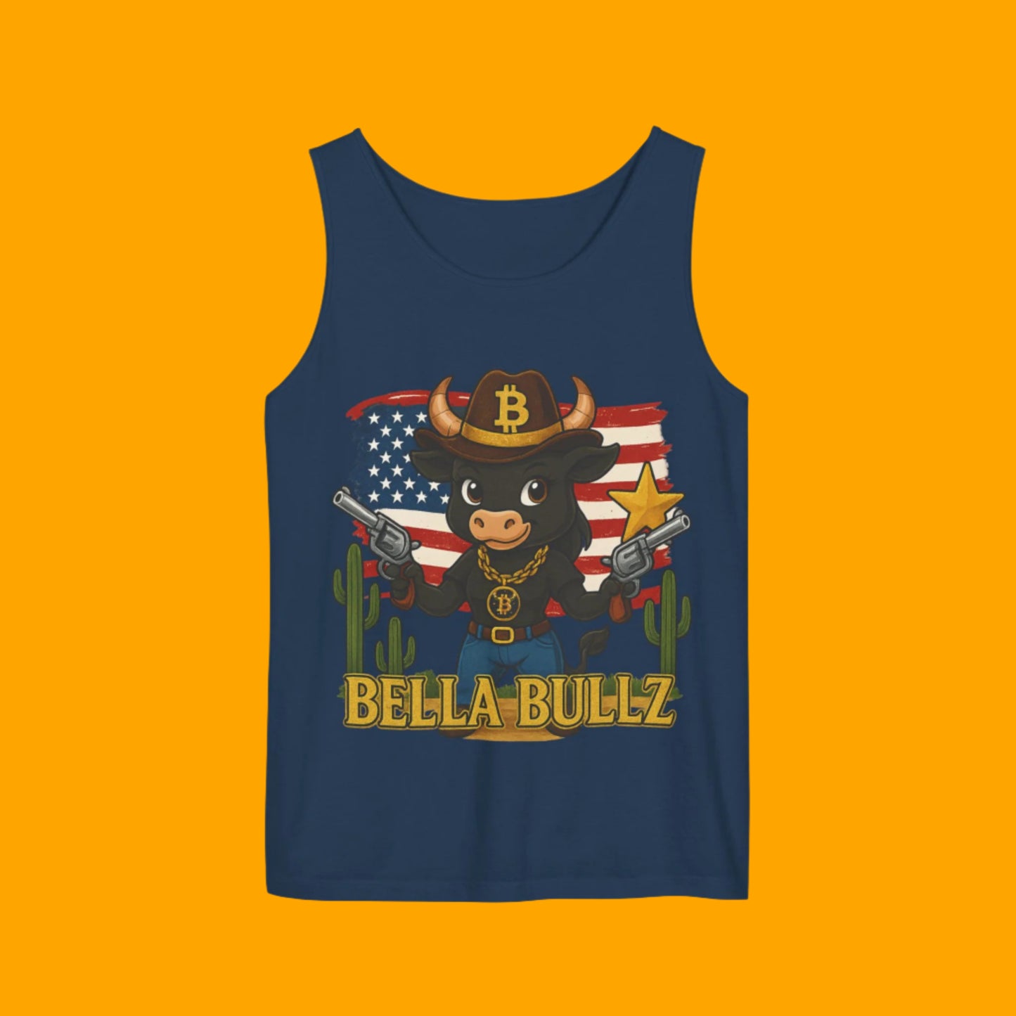 Cowboy-Themed Unisex Tank Top, Casual Summer Wear, Ideal for Rodeos and BBQs, Gift for Bull Lovers, 4th of July Celebration
