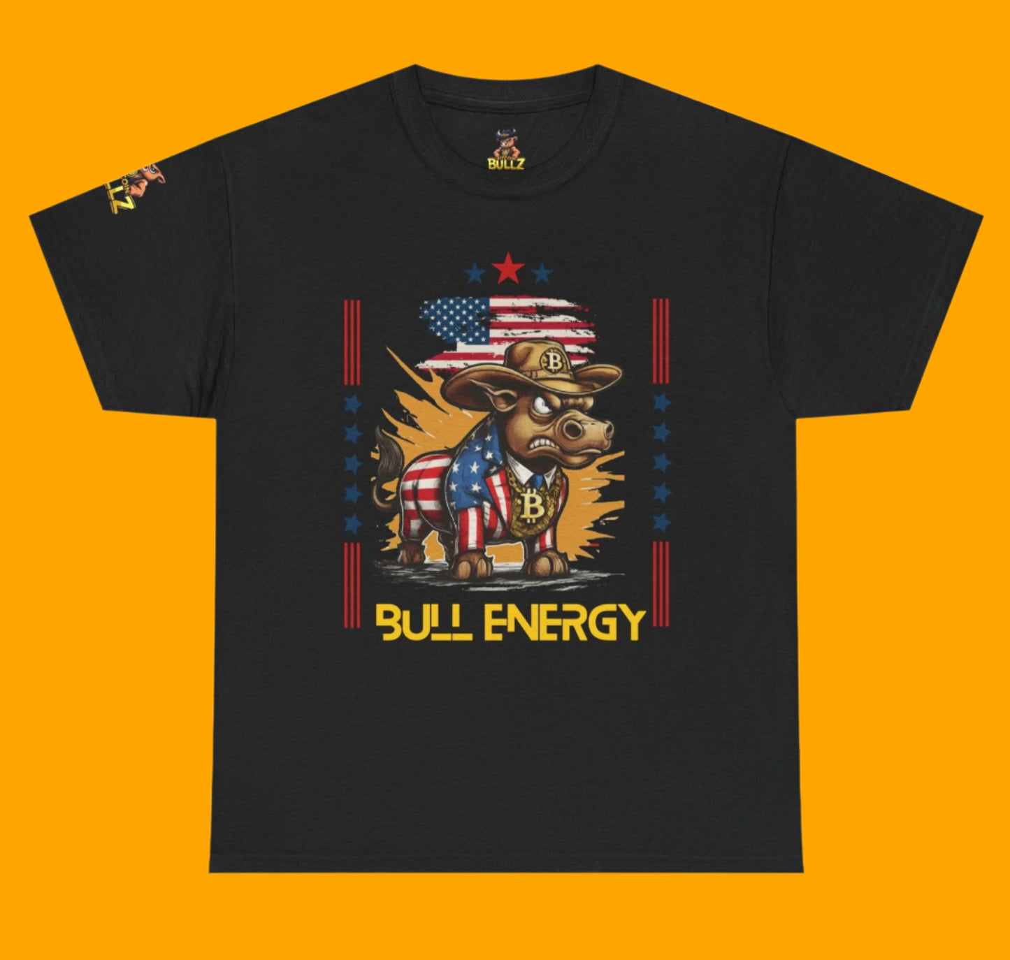 🔥 Bitcoin Bullz™ Patriotic Crypto Street Tee – Cartoon Style Bull Expression Bold USA Design for Bitcoin Bulls & Independence Lovers 🔥