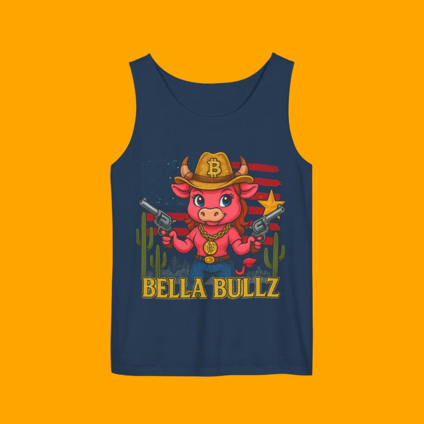 Bella Bullz™ Graphic Tank Top | Women's Garment Dyed T-Shirt, Crypto Cowgirl Western Outfit, Summer Festival