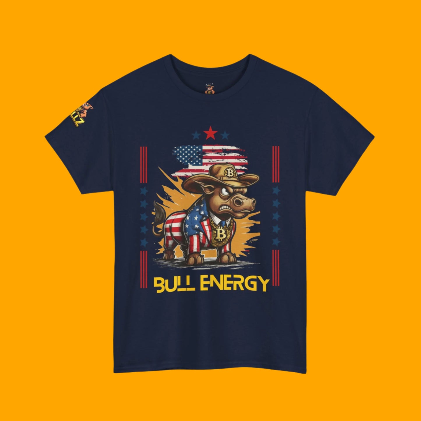 🔥 Bitcoin Bullz™ Patriotic Crypto Street Tee – Cartoon Style Bull Expression Bold USA Design for Bitcoin Bulls & Independence Lovers 🔥
