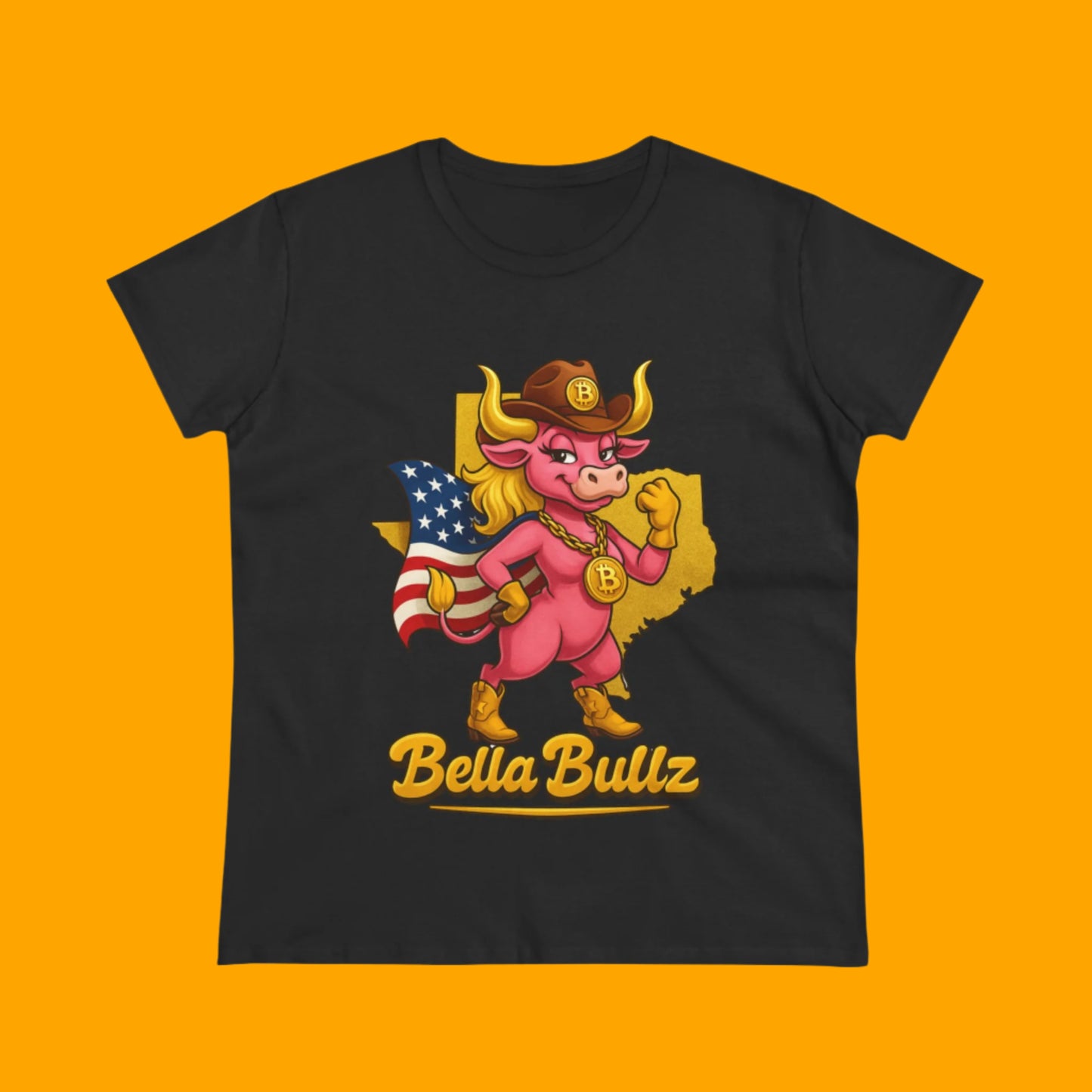 Bella Bullz Women's Cotton Tee Fun Texas Cowgirl Design for Crypto Lovers of all Ages