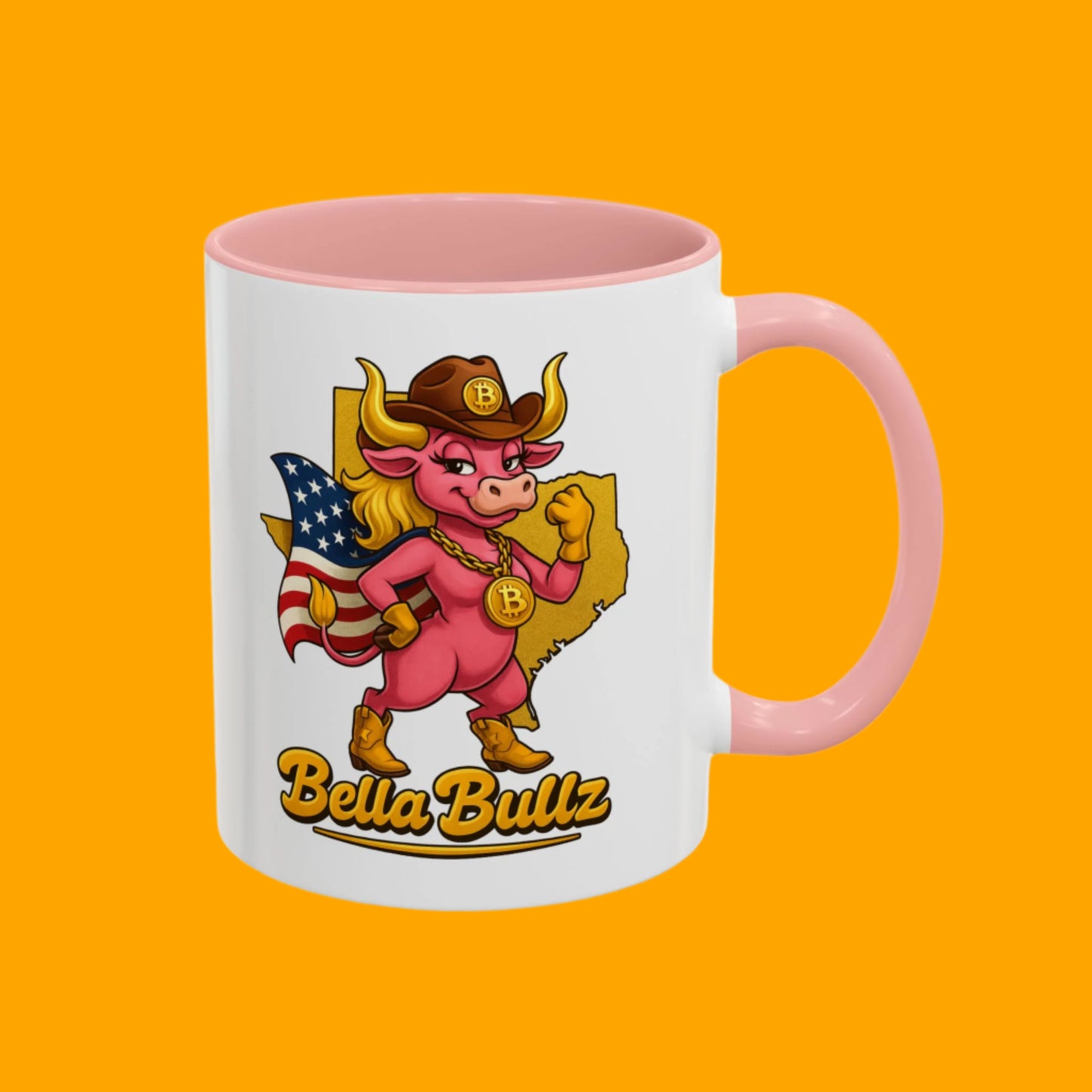 Crypto Lovers Accent Coffee Mug with Bella Bullz Design | Unique Gift for Cowgirls, American Pride Mug, BBQ Gatherings, Home Decor