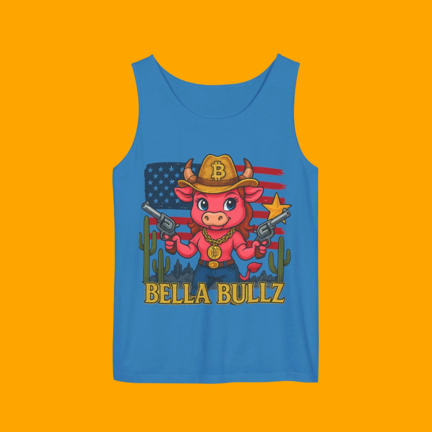Bella Bullz™ Graphic Tank Top | Women's Garment Dyed T-Shirt, Crypto Cowgirl Western Outfit, Summer Festival