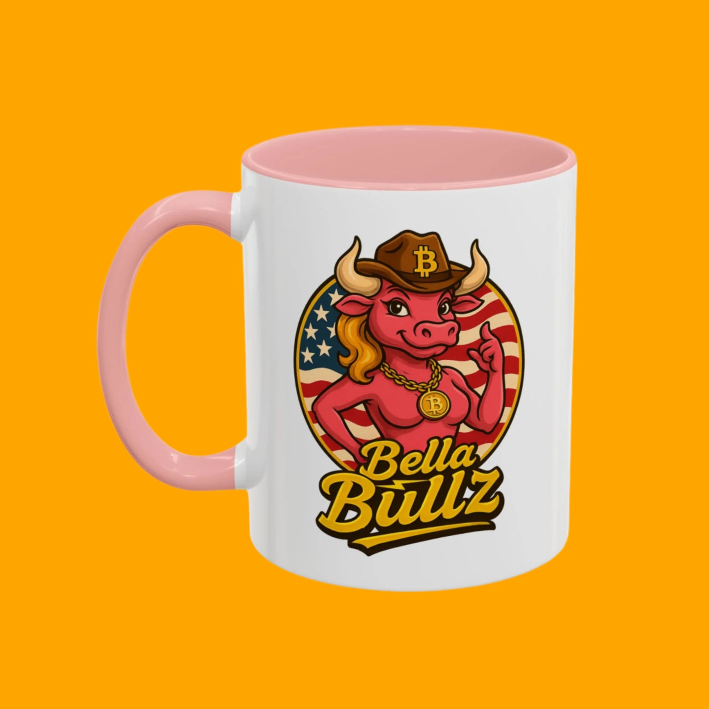 Crypto Lovers Accent Coffee Mug with Bella Bullz Design | Unique Gift for Cowgirls, American Pride Mug, BBQ Gatherings, Home Decor