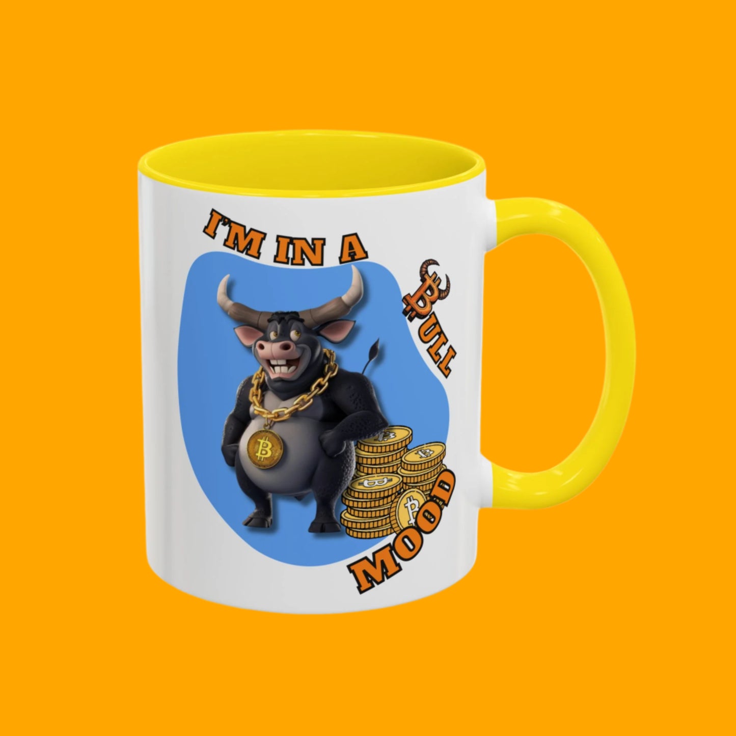 Bitcoin Bullz™ Bullish Accent Coffee Mug | Fun Crypto Coffee Cup | Gift for Bull Market Lovers Limited Design | Black Handle Accent