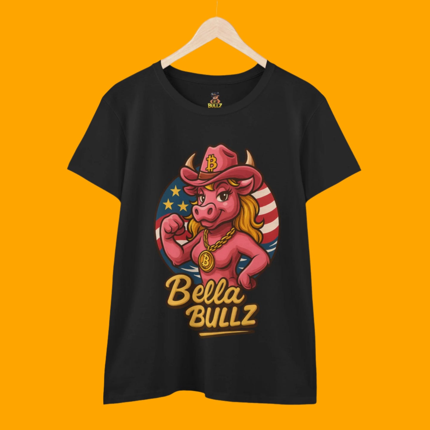Bella Bullz Women's Summer Cotton Tee, Crypto Cowgirl T-shirt, Crypto Themed Gift, Western Style Shirt, Great for Holidays