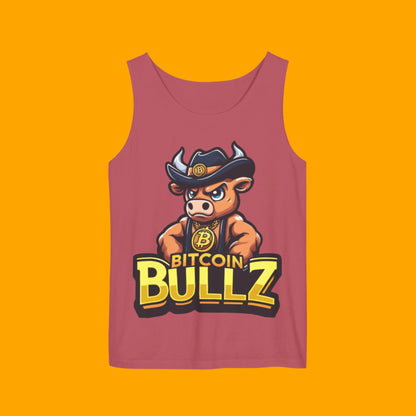 Bitcoin Bullz Garment-Dyed Tank Top | Crypto Lover Gift | Men's Summer Wear | Graphic Tee for Festivals, Beach, Gym