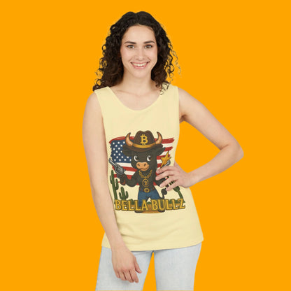 Cowboy-Themed Unisex Tank Top, Casual Summer Wear, Ideal for Rodeos and BBQs, Gift for Bull Lovers, 4th of July Celebration