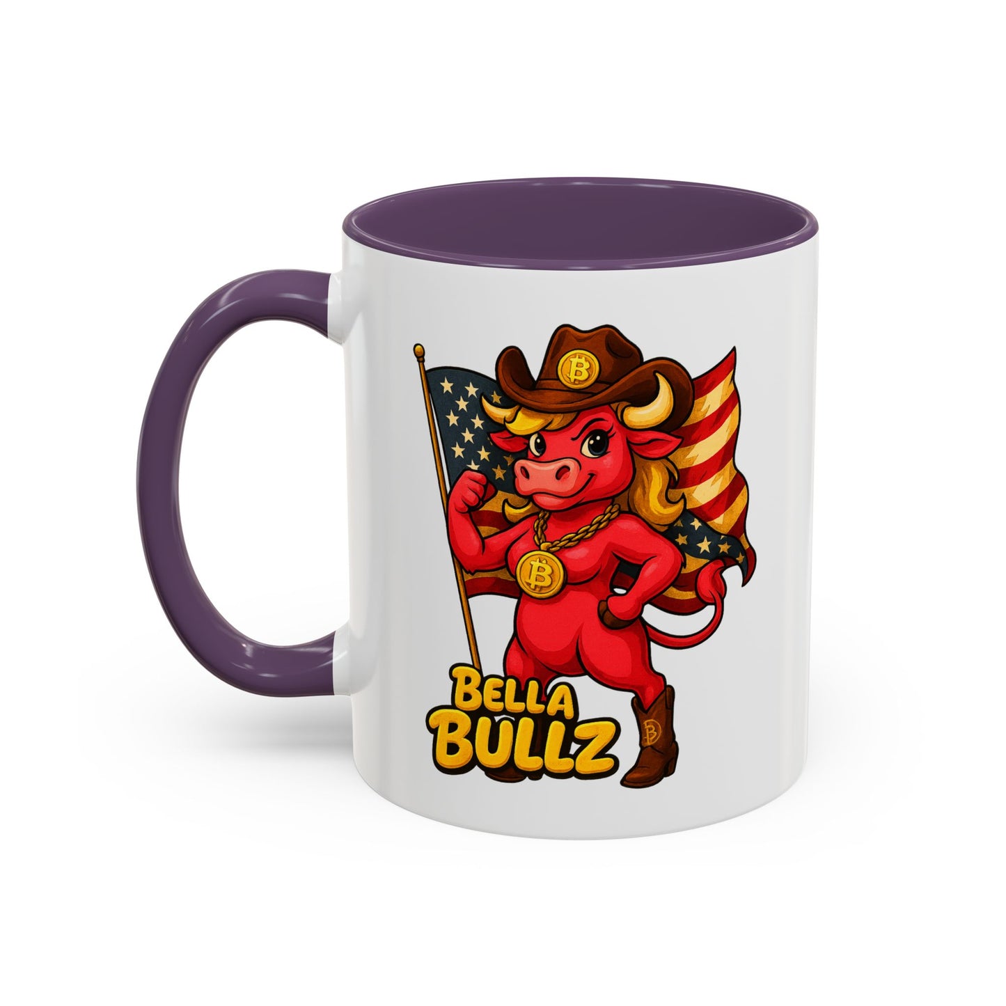 Texas-themed Accent Coffee Mug with Bella Bullz Design | Crypto Cowgirl Mug, Cactus Coffee Cup, Cute Animal Mug, Texas Pride