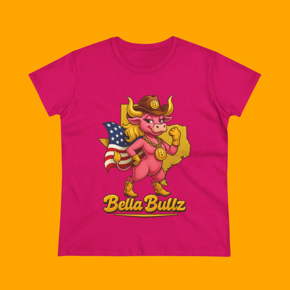 Bella Bullz Women's Cotton Tee Fun Texas Cowgirl Design for Crypto Lovers of all Ages