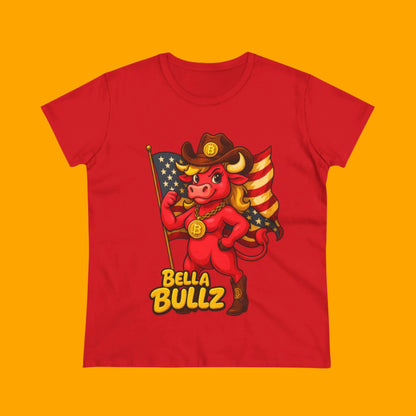 Bella Bullz Women's Cotton Tee - Proud Bitcoin Cowgirl Crypto Lovers Design