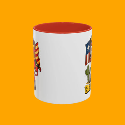 Texas-themed Accent Coffee Mug with Bella Bullz Design | Crypto Cowgirl Mug, Cactus Coffee Cup, Cute Animal Mug, Texas Pride