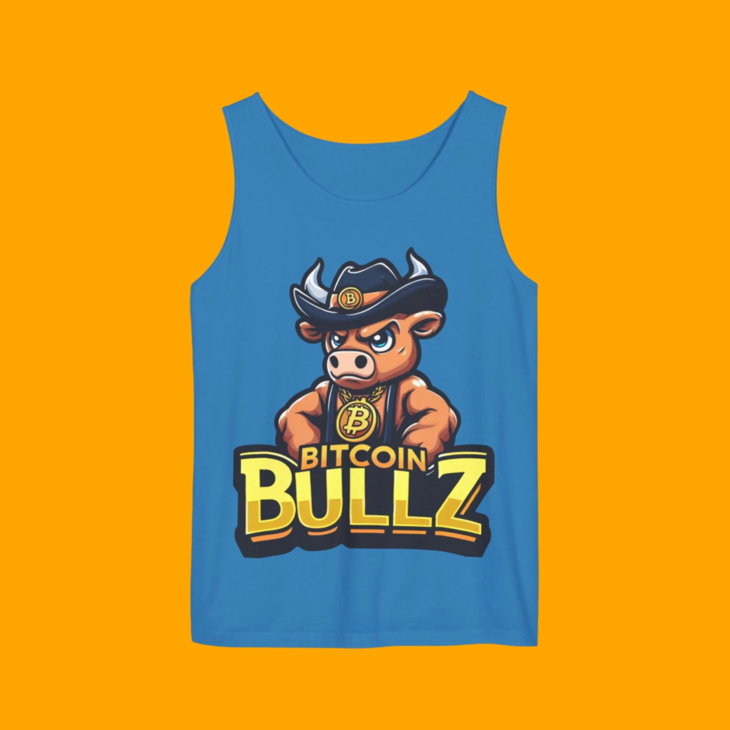 Bitcoin Bullz Garment-Dyed Tank Top | Crypto Lover Gift | Men's Summer Wear | Graphic Tee for Festivals, Beach, Gym