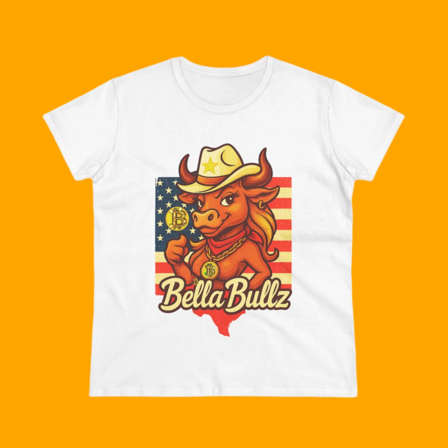 Bella Bullz Women's Fashion Cotton Tee - Fun Texas Crypto Cowgirl Design
