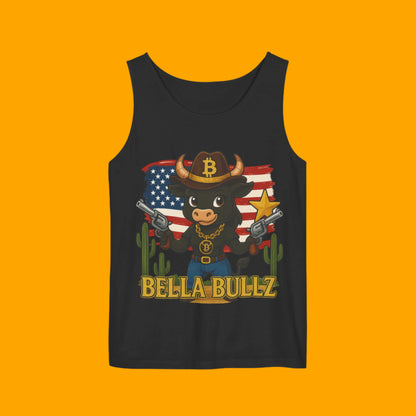Cowboy-Themed Unisex Tank Top, Casual Summer Wear, Ideal for Rodeos and BBQs, Gift for Bull Lovers, 4th of July Celebration