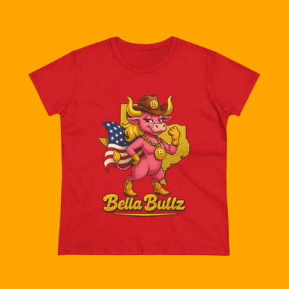 Bella Bullz Women's Cotton Tee Fun Texas Cowgirl Design for Crypto Lovers of all Ages