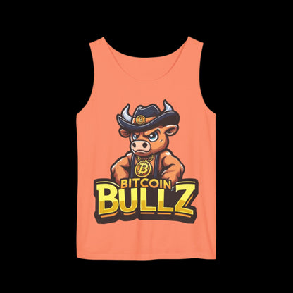 Bitcoin Bullz Garment-Dyed Tank Top | Crypto Lover Gift | Men's Summer Wear | Graphic Tee for Festivals, Beach, Gym