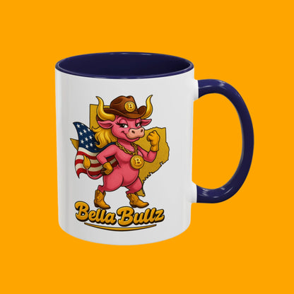 Crypto Lovers Accent Coffee Mug with Bella Bullz Design | Unique Gift for Cowgirls, American Pride Mug, BBQ Gatherings, Home Decor