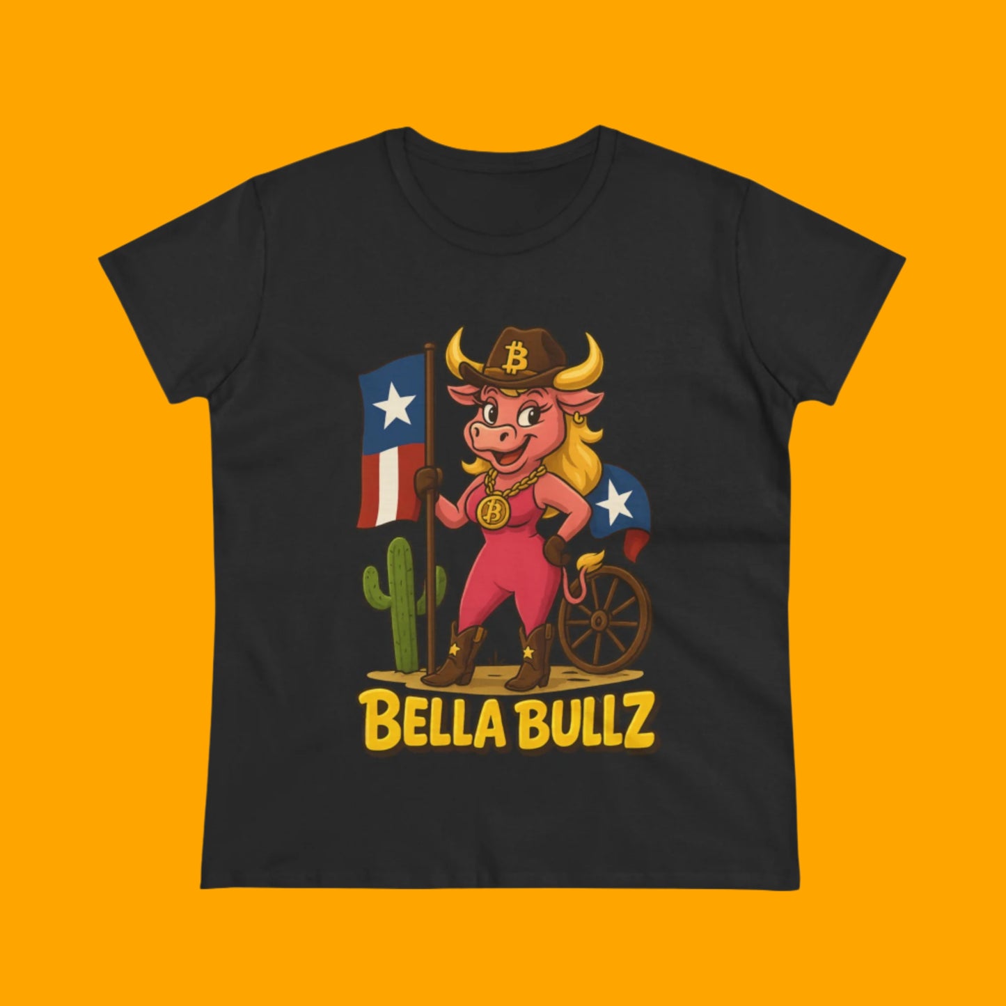 Texas Crypto Women Bella Bull T-Shirt | Fun Graphic Quality Tee for Casual Wear, Gifts for Her, Rodeo and Texan Pride