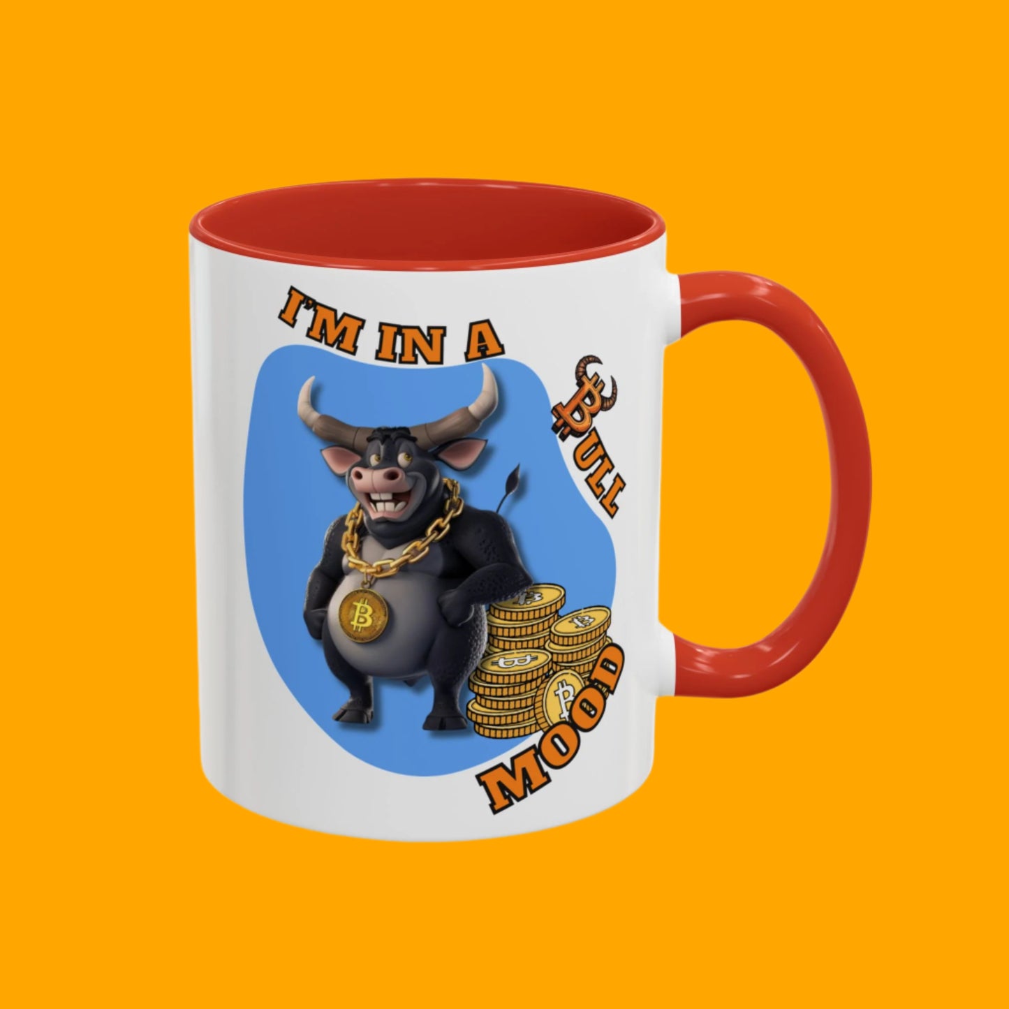 Bitcoin Bullz™ Bullish Accent Coffee Mug | Fun Crypto Coffee Cup | Gift for Bull Market Lovers Limited Design | Black Handle Accent