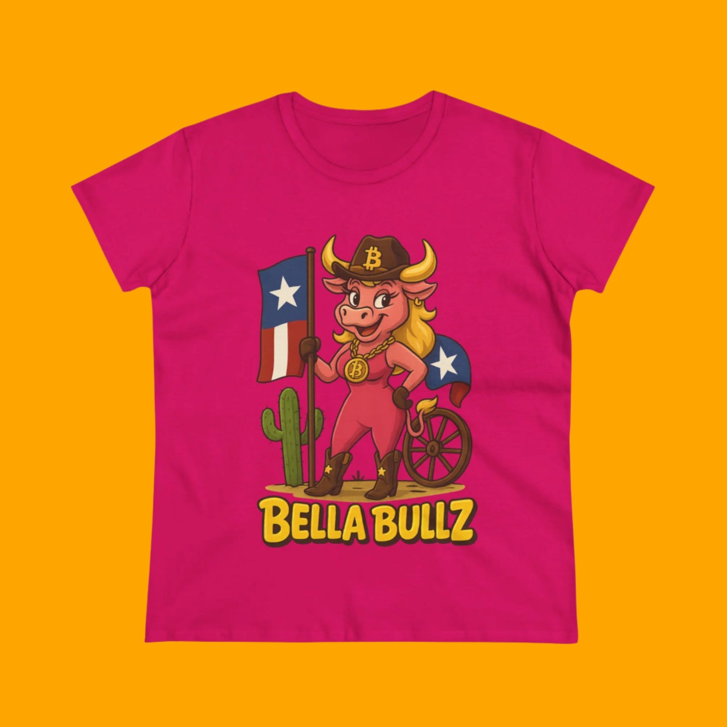 Texas Crypto Women Bella Bull T-Shirt | Fun Graphic Quality Tee for Casual Wear, Gifts for Her, Rodeo and Texan Pride