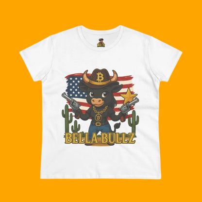 Western-Themed Women's Tee, Exclusive Designs, Crypto Lovers Bitcoin Patriotic Clothing, Cowgirl  Women's Top,  Americana Style