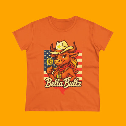 Bella Bullz Women's Fashion Cotton Tee - Fun Texas Crypto Cowgirl Design