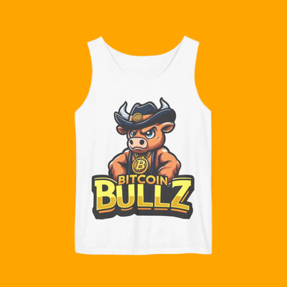 Bitcoin Bullz Garment-Dyed Tank Top | Crypto Lover Gift | Men's Summer Wear | Graphic Tee for Festivals, Beach, Gym