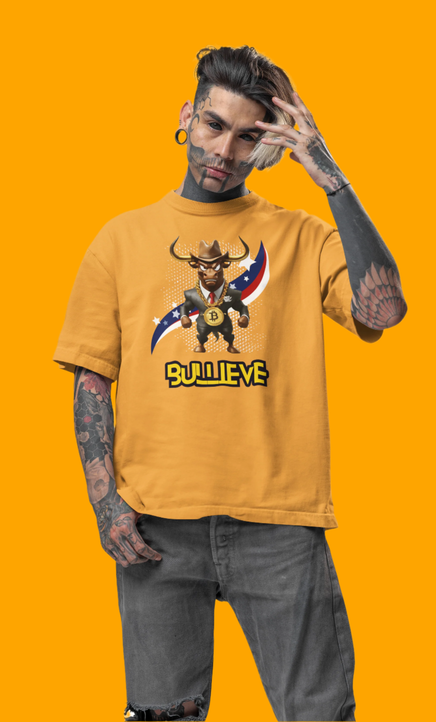 🔥 Bitcoin Bullz™ Patriotic Crypto Street Tee – Bold USA Design for Bitcoin Bulls & Independence Lovers, July 4th Fashion