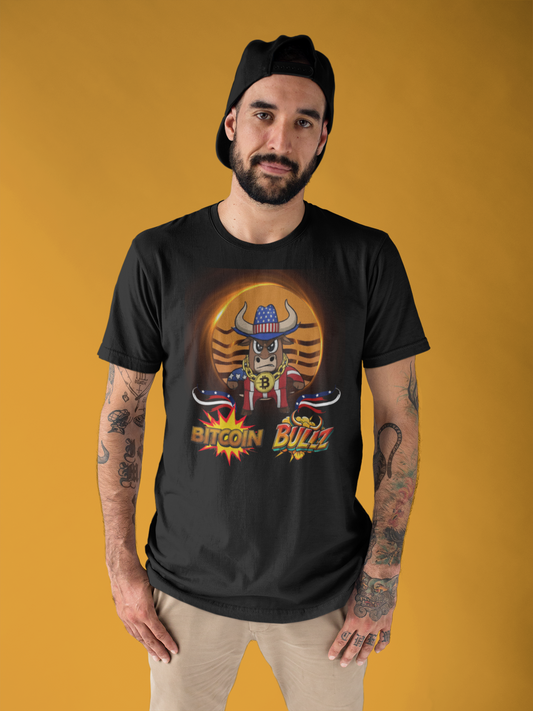 Bitcoin Bullz™ Retro-Futuristic Crypto Patriot Tee – Crypto Cowboy Viral Bold Design for Blockchain Believers Limited Designs (500 Pieces Only)