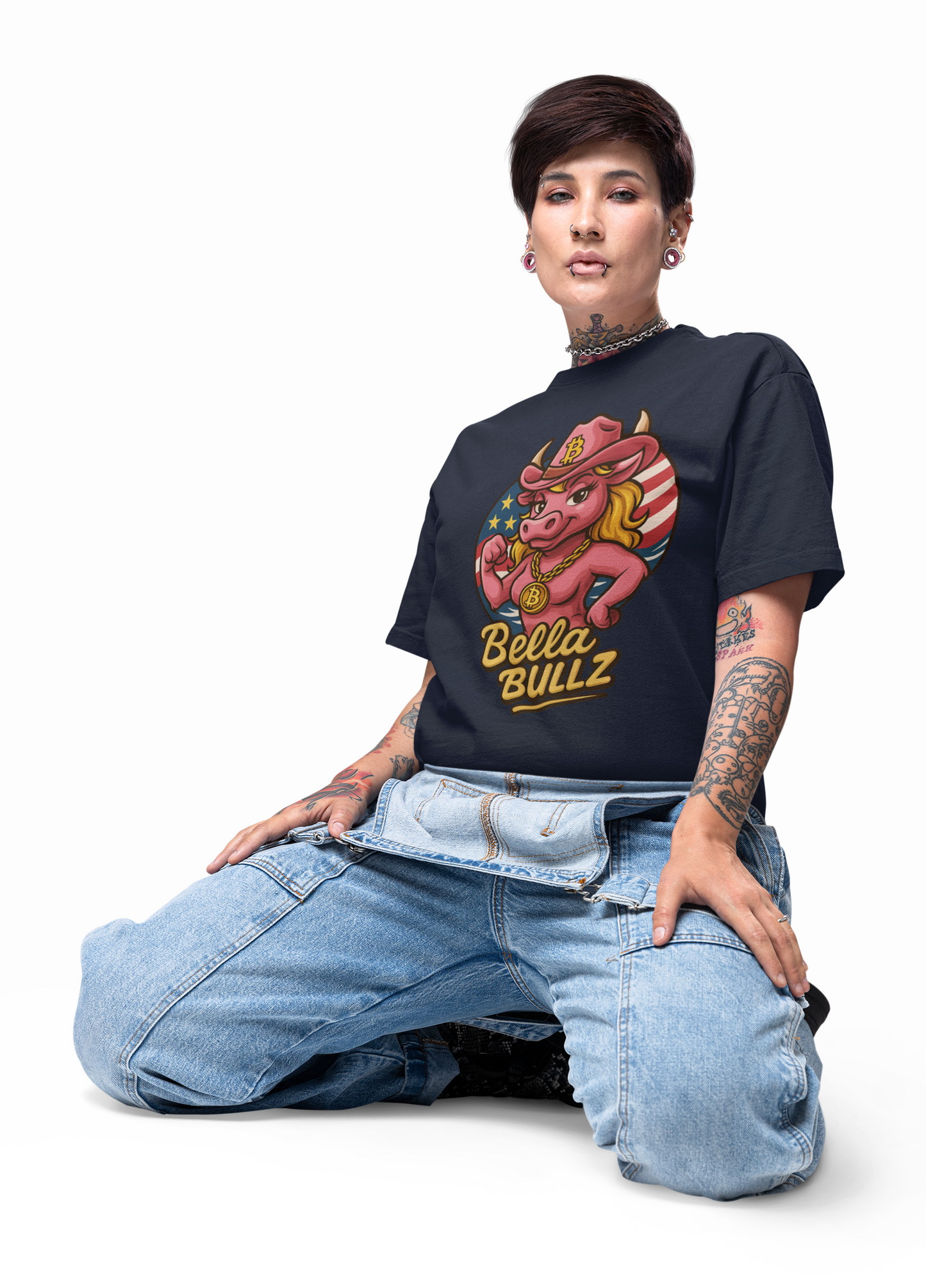 Bella Bullz Women's Summer Cotton Tee, Crypto Cowgirl T-shirt, Crypto Themed Gift, Western Style Shirt, Great for Holidays