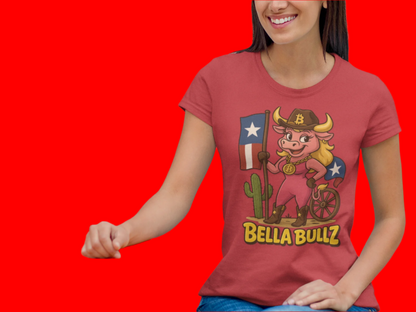 Texas Crypto Women Bella Bull T-Shirt | Fun Graphic Quality Tee for Casual Wear, Gifts for Her, Rodeo and Texan Pride