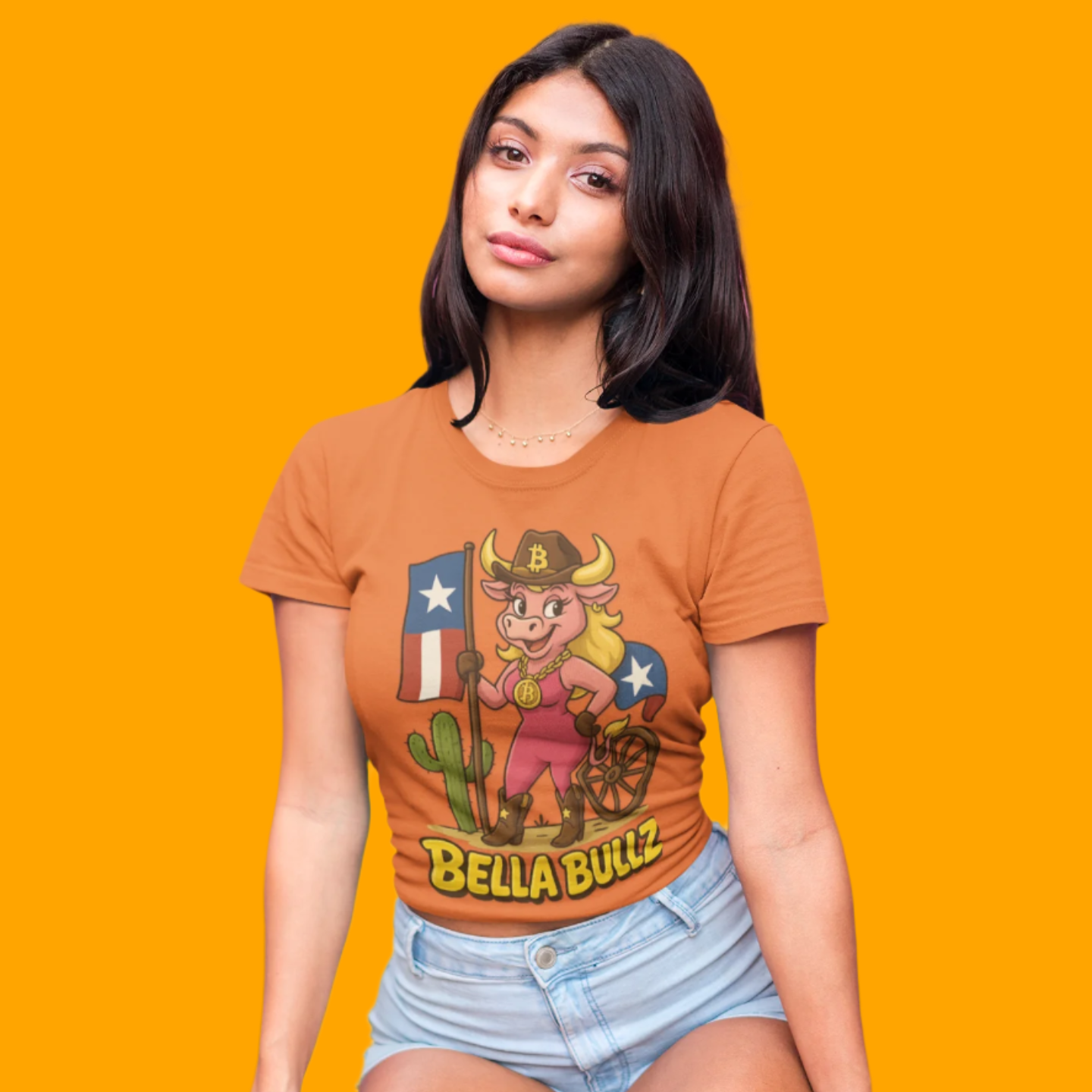 Texas Crypto Women Bella Bull T-Shirt | Fun Graphic Quality Tee for Casual Wear, Gifts for Her, Rodeo and Texan Pride
