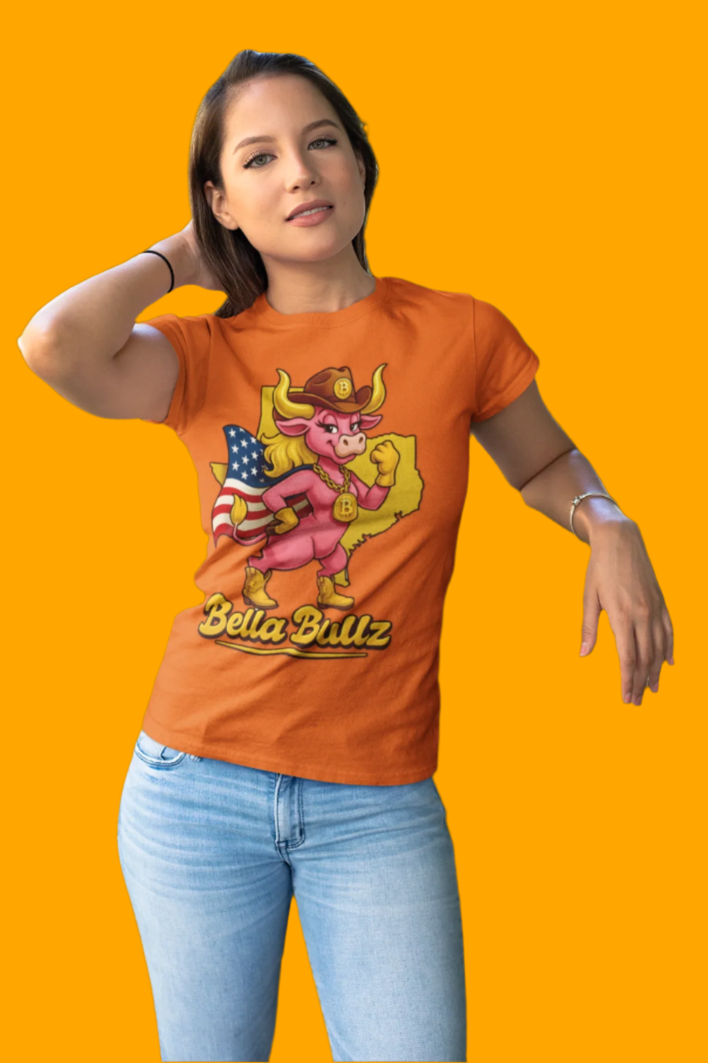 Bella Bullz Women's Cotton Tee Fun Texas Cowgirl Design for Crypto Lovers of all Ages