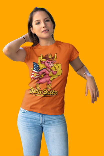 Bella Bullz Women's Cotton Tee Fun Texas Cowgirl Design for Crypto Lovers of all Ages