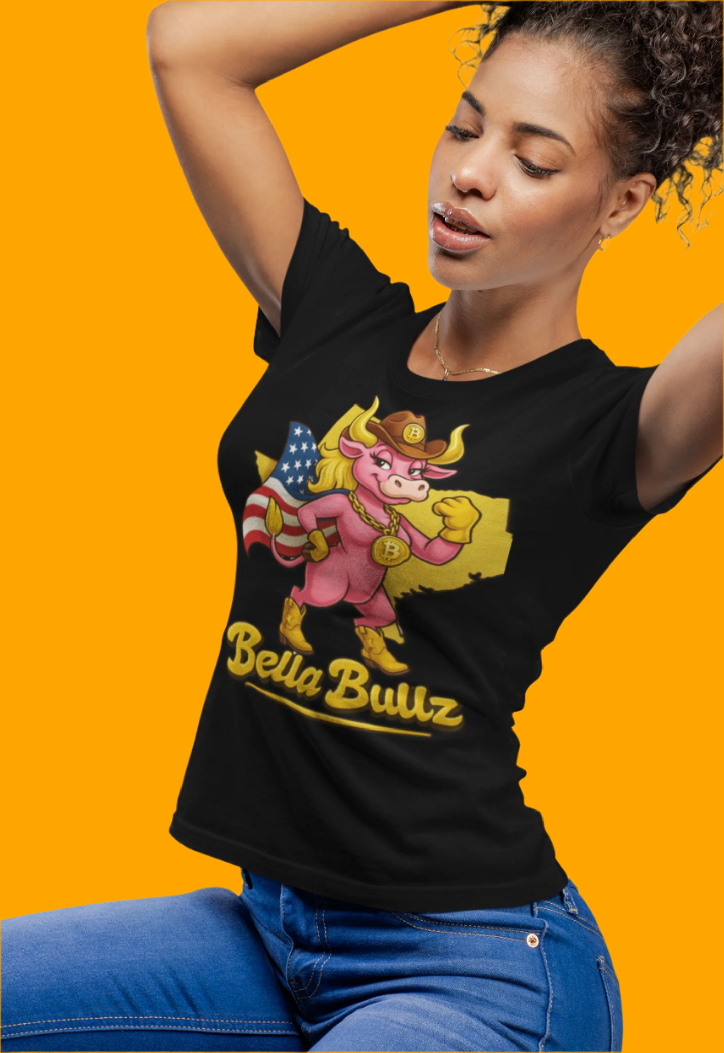 Bella Bullz Women's Cotton Tee Fun Texas Cowgirl Design for Crypto Lovers of all Ages