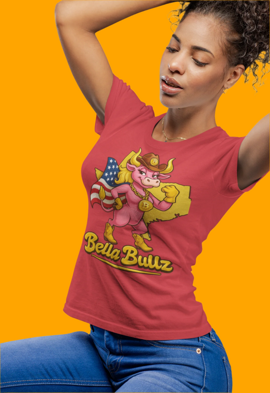 Bella Bullz Women's Cotton Tee Fun Texas Cowgirl Design for Crypto Lovers of all Ages