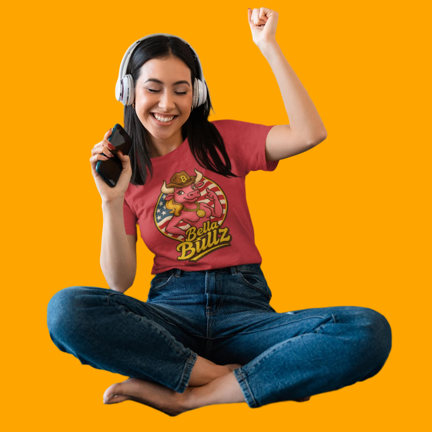 Bella Bullz Women's Limited Collection Cotton Tee - Crypto Graphic Tee with Cowgirl Bull Design Patriotic Limited Edition