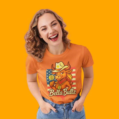 Bella Bullz Women's Fashion Cotton Tee - Fun Texas Crypto Cowgirl Design