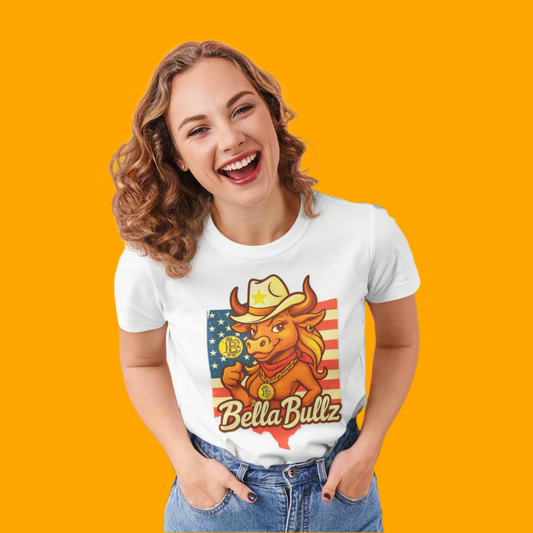 Bella Bullz Women's Fashion Cotton Tee - Fun Texas Crypto Cowgirl Design