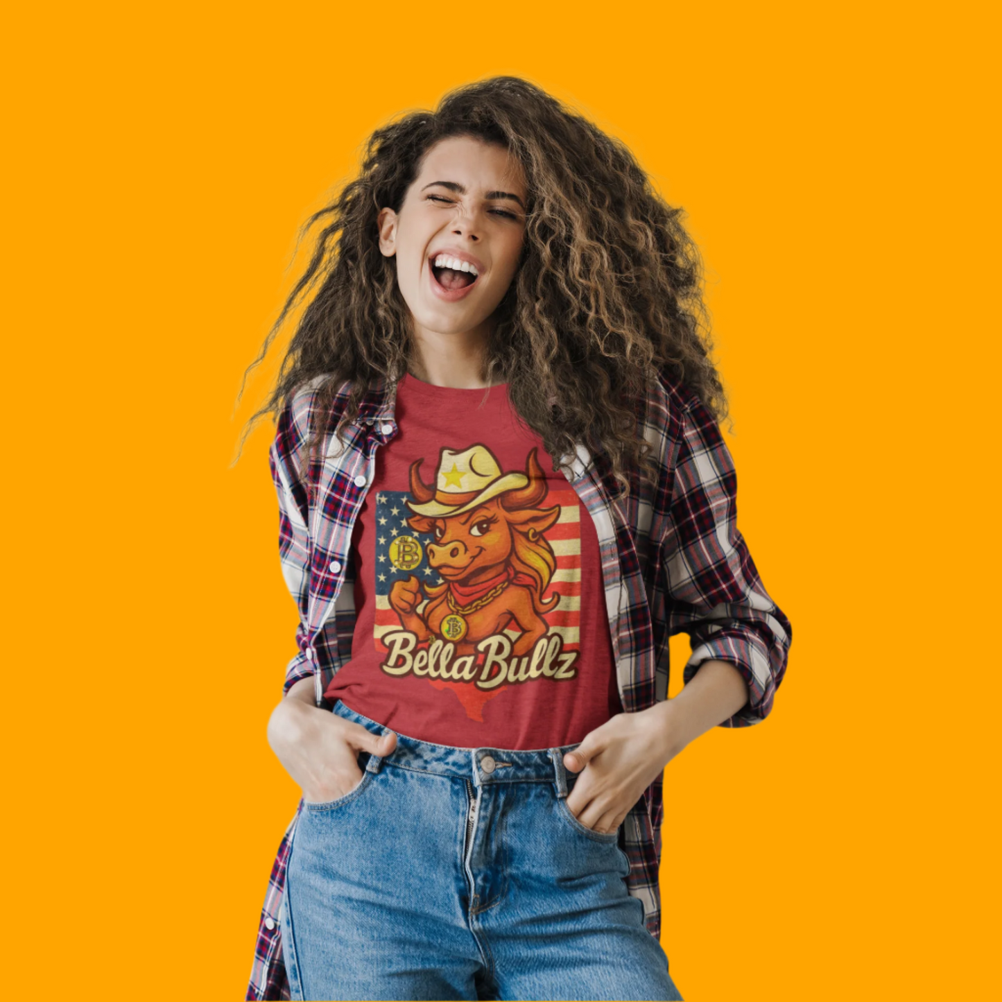 Bella Bullz Women's Fashion Cotton Tee - Fun Texas Crypto Cowgirl Design
