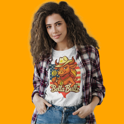 Bella Bullz Women's Fashion Cotton Tee - Fun Texas Crypto Cowgirl Design