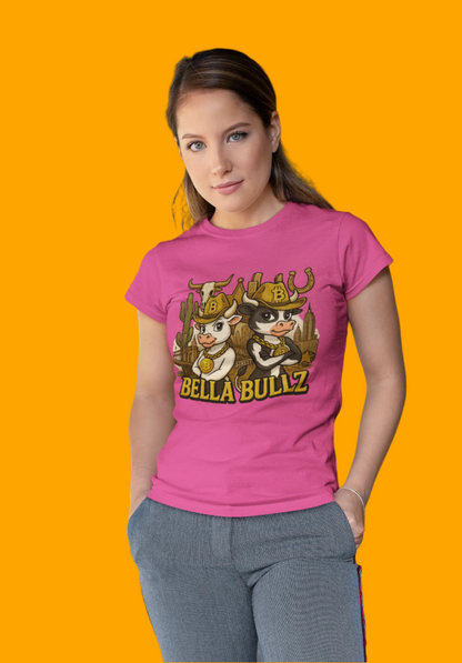 Cowgirl Themed Women's Midweight Cotton Tee - Bella Bullz Graphic Shirt, Casual Wear, Gift for Cowgirls, Rodeo Apparel, Unique Graphic Tee