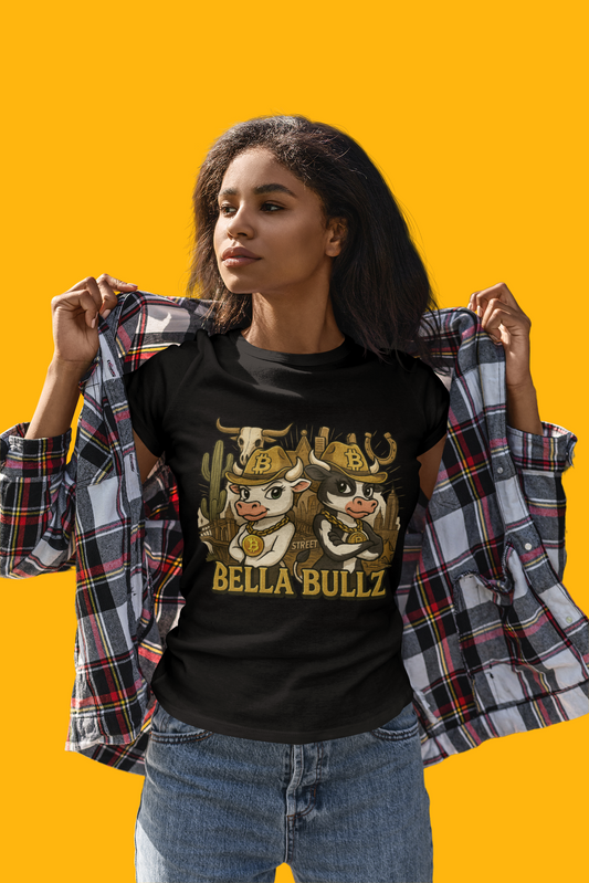 Cowgirl Themed Women's Midweight Cotton Tee - Bella Bullz Graphic Shirt, Casual Wear, Gift for Cowgirls, Rodeo Apparel, Unique Graphic Tee