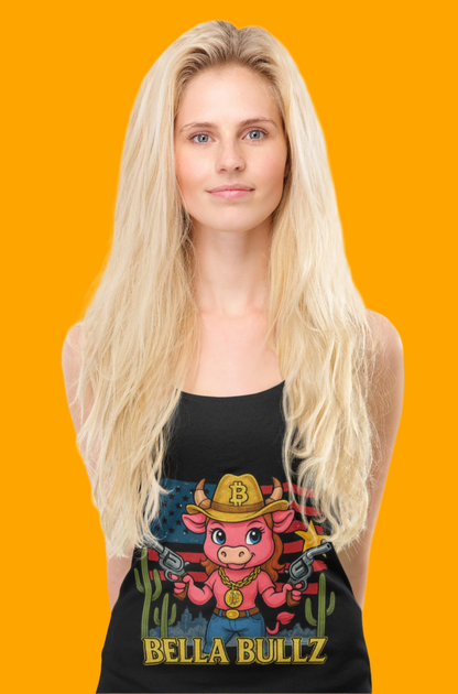 Bella Bullz™ Graphic Tank Top | Women's Garment Dyed T-Shirt, Crypto Cowgirl Western Outfit, Summer Festival
