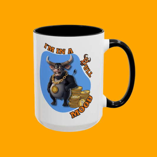 Bitcoin Bullz™ Bullish Accent Coffee Mug | Fun Crypto Coffee Cup | Gift for Bull Market Lovers Limited Design | Black Handle Accent