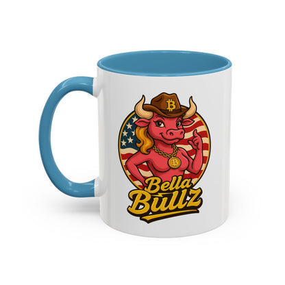 Crypto Lovers Accent Coffee Mug with Bella Bullz Design | Unique Gift for Cowgirls, American Pride Mug, BBQ Gatherings, Home Decor