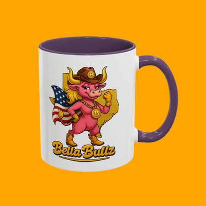 Crypto Lovers Accent Coffee Mug with Bella Bullz Design | Unique Gift for Cowgirls, American Pride Mug, BBQ Gatherings, Home Decor