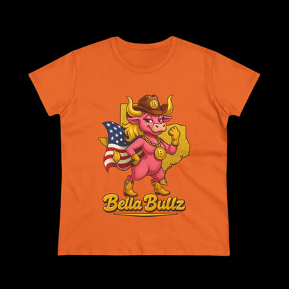 Bella Bullz Women's Cotton Tee Fun Texas Cowgirl Design for Crypto Lovers of all Ages